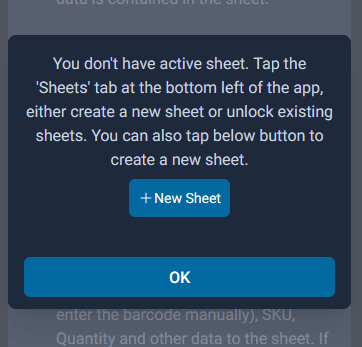 the barcode scan detects if there is at least one active sheet. otherwise, show this no active sheet warning.