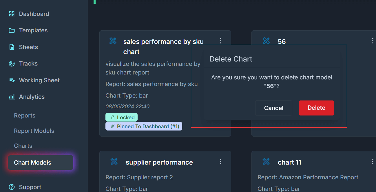 delete a chart model permanently, this is an undo action, so be careful.