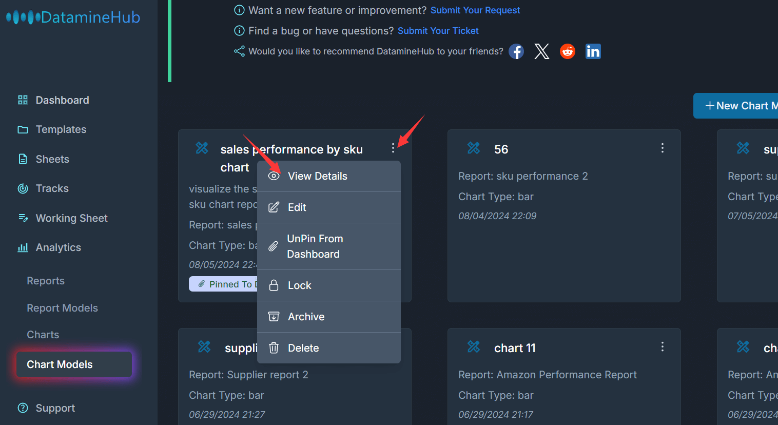 click the ellipsis icon, view details will show the chart design details.