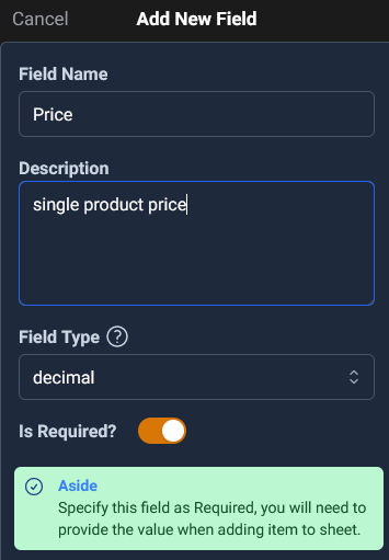 add a decimal field Price to be the unit price of the product