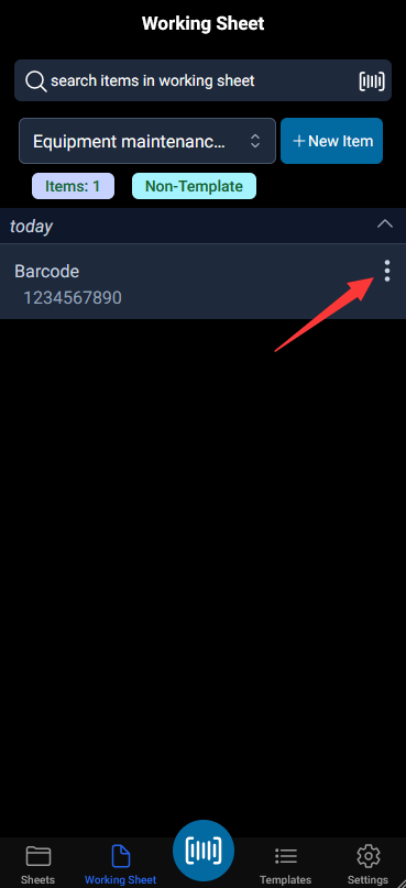 tap the ellipsis icon to edit the field in working sheet.