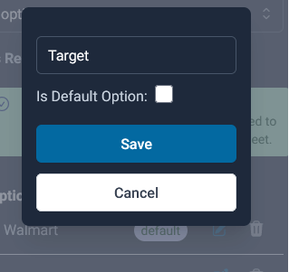 edit an option from the options value list, also mark it as a default option