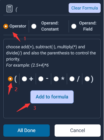 add a start parenthesis to the expression to control the priority.