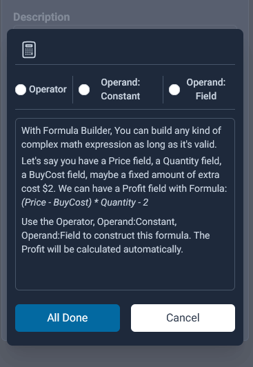 tap or click the Build Formula button to launch the formula builder where the math expression can be constructed.