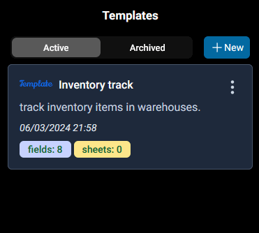 template list on mobile app with the new created fields in inventory tracking template