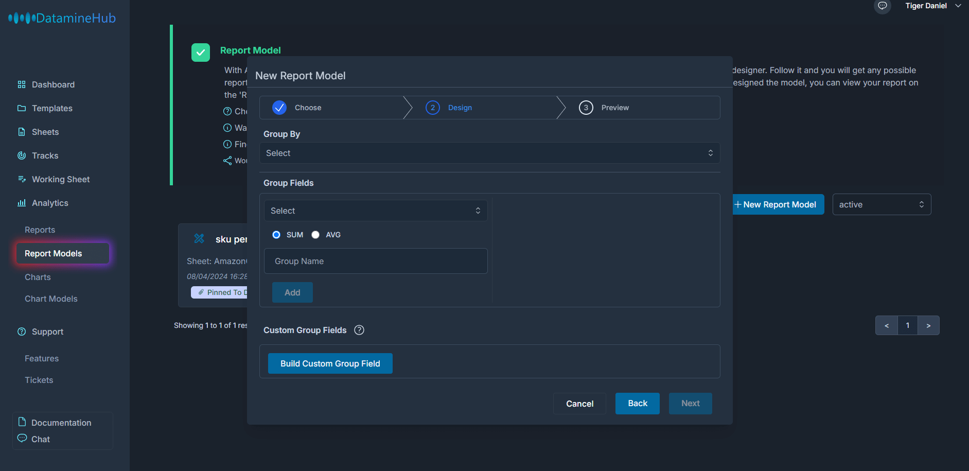 choose the group by field, create SUM or AVG based group fields, and also build custom group fields with math expression.