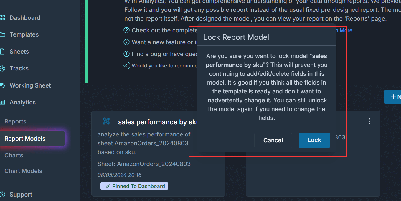 lock the report model to make sure its design will not be changed accidentally.