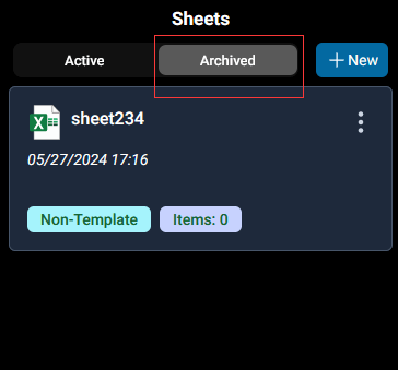 archived sheets view on mobile app, you cannot continue to add items to an archived sheet, but still can export it.