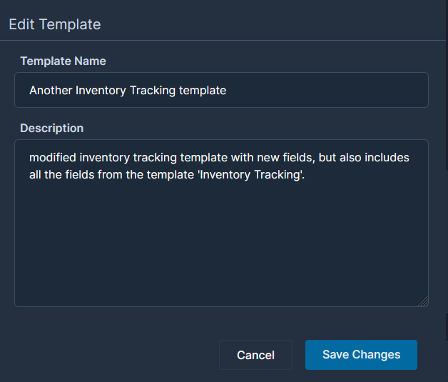 change inventory track template name and description on web app by clicking the Edit icon from ellipsis menu.