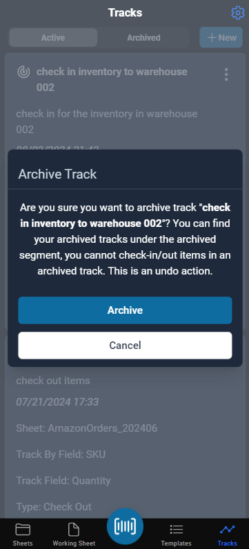 archive a track, the archived tracks is under the archived segment. archived tracks cannot be used but reference.