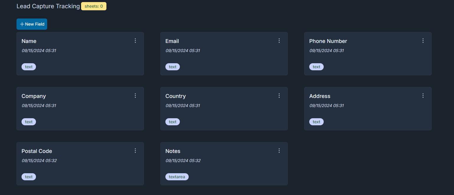 lead capture template with fields name, phone number, address, postal code etc. It's a system pre-defined template.